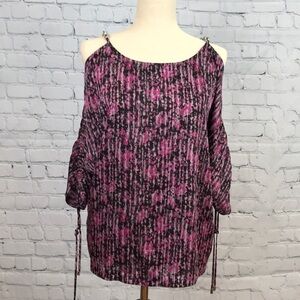 MICHAEL KORS Pink & Black Cold Shoulder Top sz XS